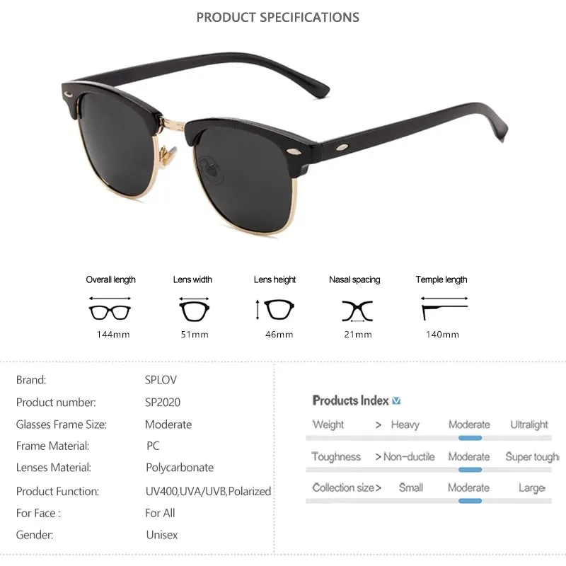 Semi Rimless Polarized Sunglasses Unisex Designer Half Frame Eyewear