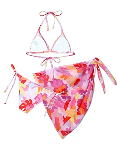 Sexy Halter Bikini Top Triangle Bikini Set Beach Wear Bikini Set-Pink Floral
