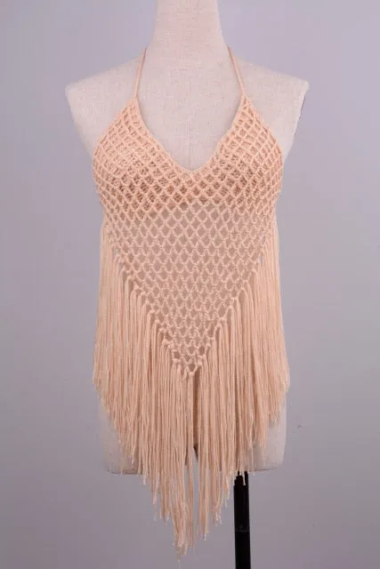 Sexy Women Lace Crochet Mesh Tassel Bikini Cover Up Swimwear