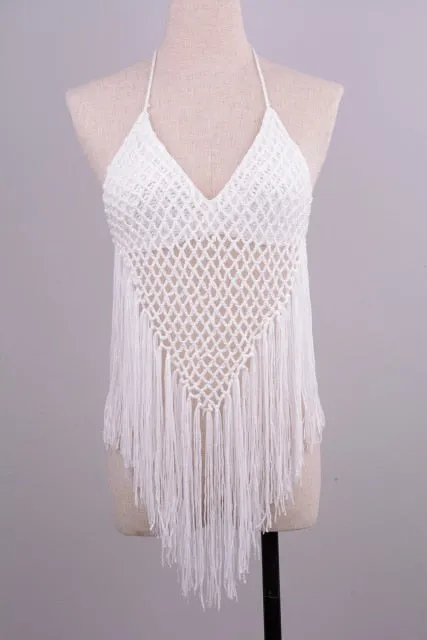 Sexy Women Lace Crochet Mesh Tassel Bikini Cover Up Swimwear