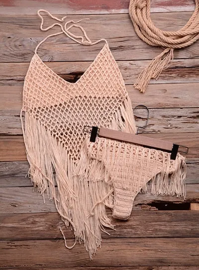 Sexy Women Lace Crochet Mesh Tassel Bikini Cover Up Swimwear