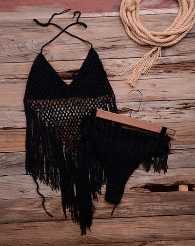 Sexy Women Lace Crochet Mesh Tassel Bikini Cover Up Swimwear