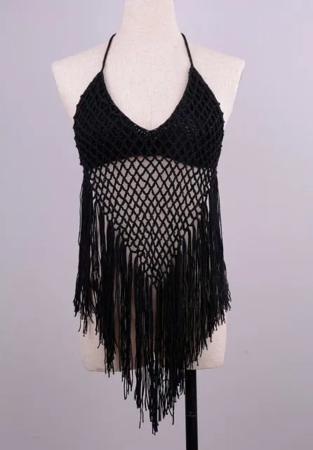 Sexy Women Lace Crochet Mesh Tassel Bikini Cover Up Swimwear