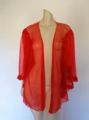 Sheer Red Mini Robe With Full Sleeves - M