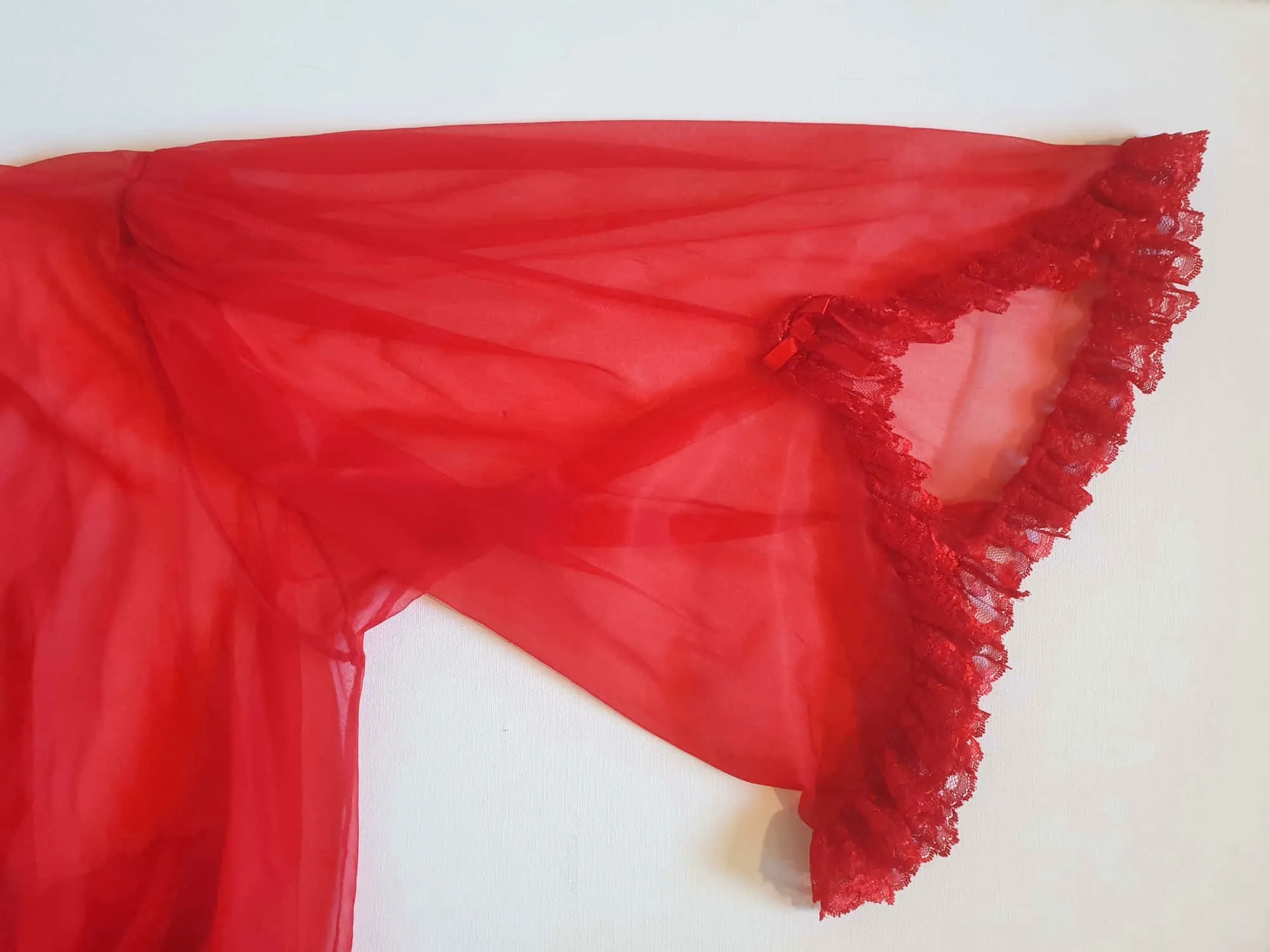 Sheer Red Mini Robe With Full Sleeves - M