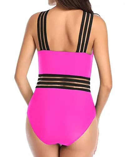 Slimming Silhouette One Piece Front Crossover Swimwear-Neon Pink