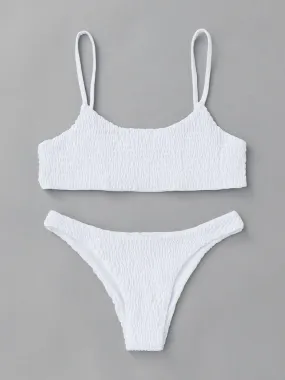 Spaghetti Strap Shirred Bikini Set