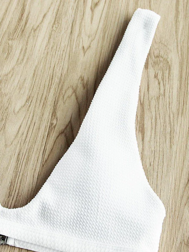 Textured Design Plunge Neck Bikini Set