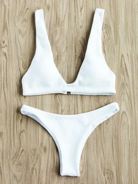Textured Design Plunge Neck Bikini Set