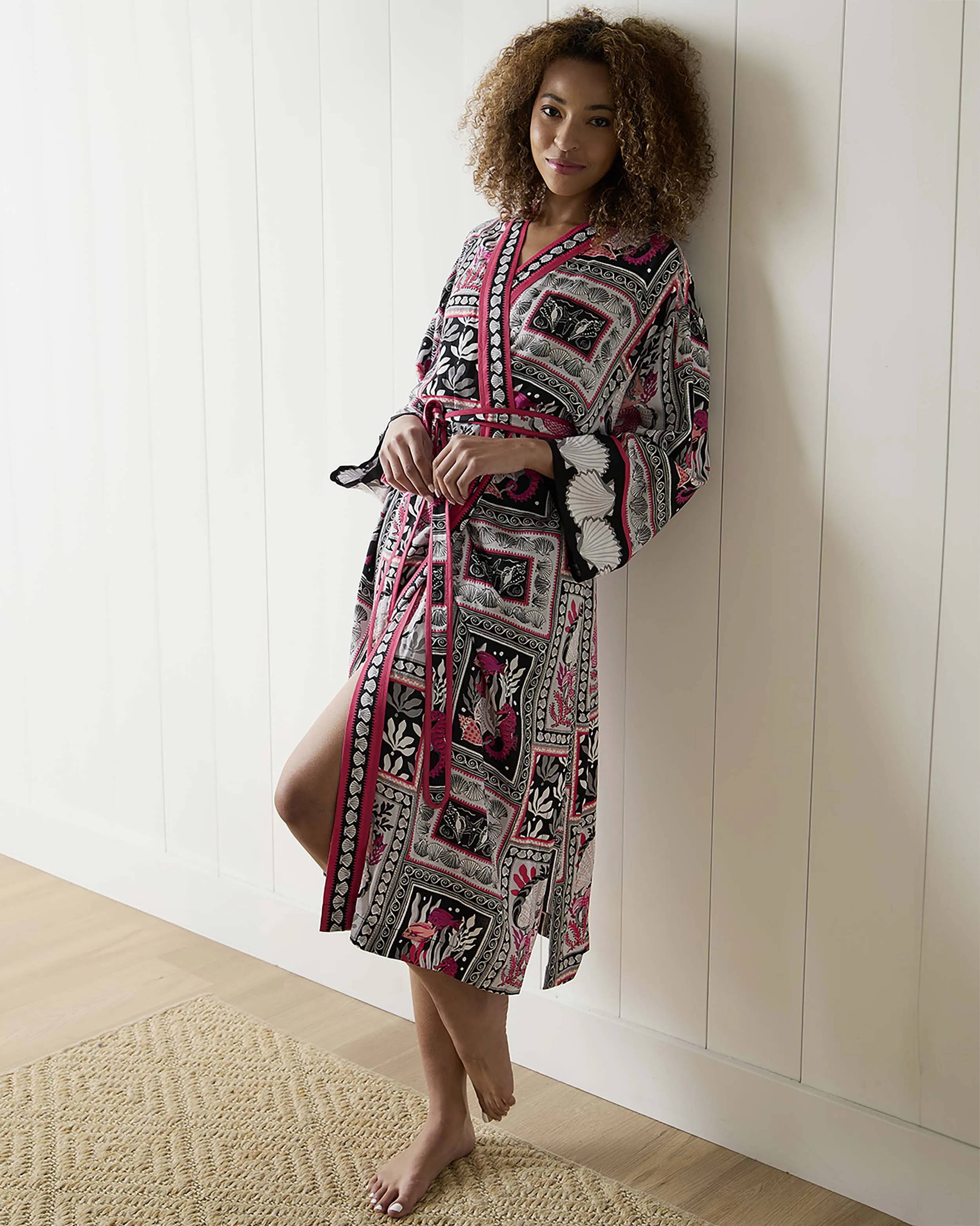 Tidal Tapestry - Satin Robe - Graphite