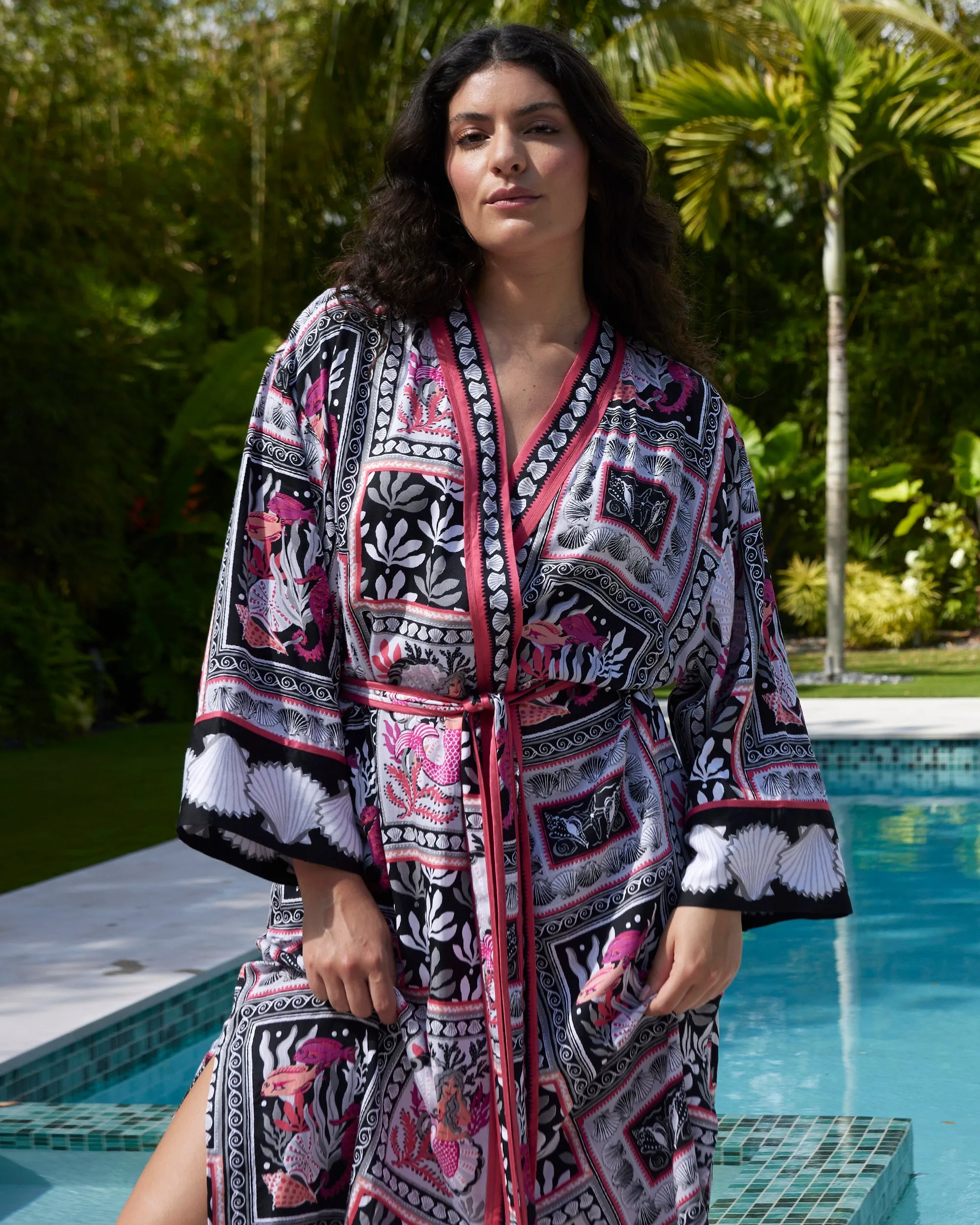 Tidal Tapestry - Satin Robe - Graphite