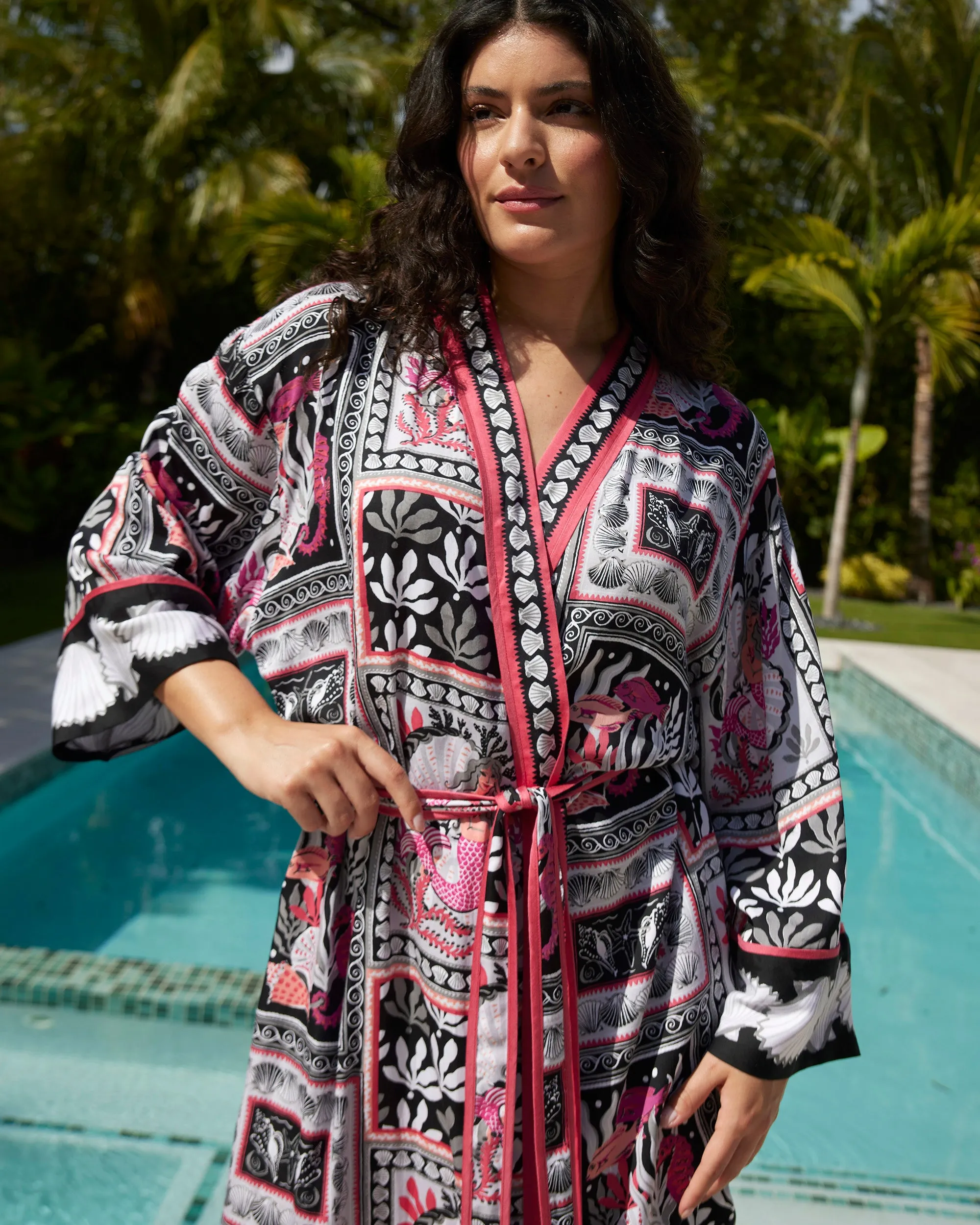Tidal Tapestry - Satin Robe - Graphite