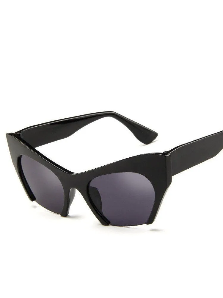 Transparent Half Frame Cat Eye Anti-Reflective Sunglasses