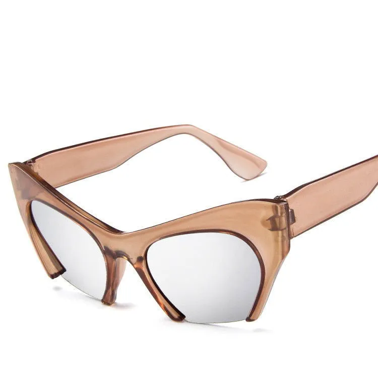 Transparent Half Frame Cat Eye Anti-Reflective Sunglasses