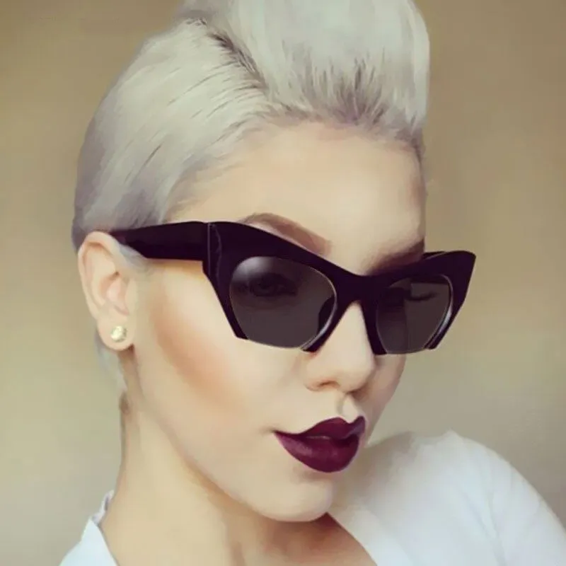 Transparent Half Frame Cat Eye Anti-Reflective Sunglasses
