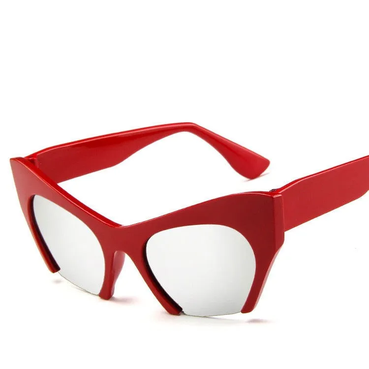 Transparent Half Frame Cat Eye Anti-Reflective Sunglasses