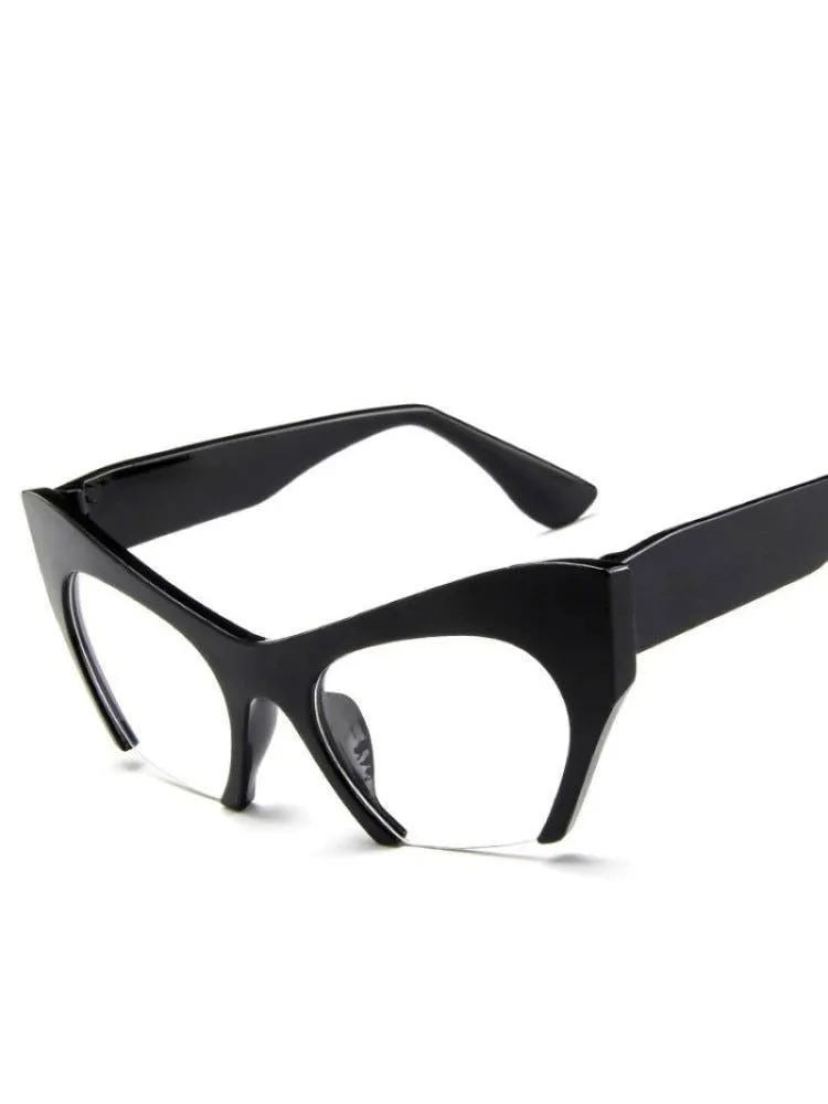 Transparent Half Frame Cat Eye Anti-Reflective Sunglasses