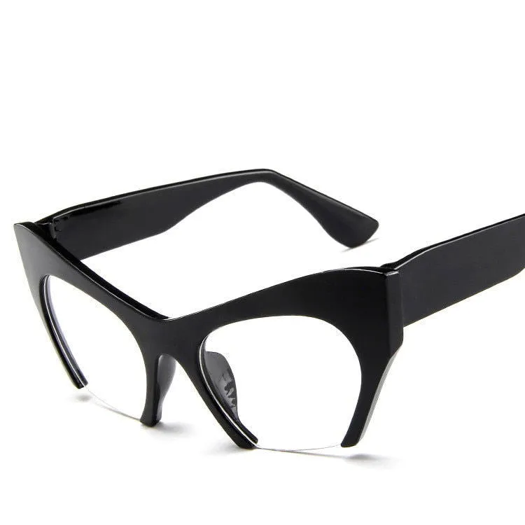 Transparent Half Frame Cat Eye Anti-Reflective Sunglasses