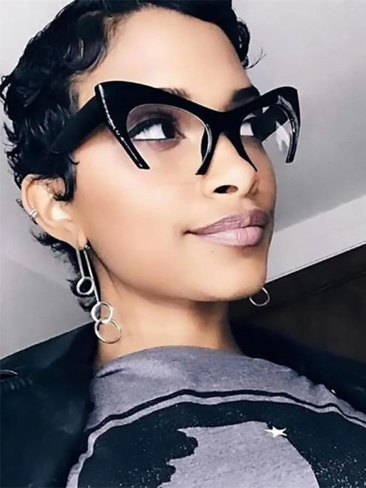 Transparent Half Frame Cat Eye Anti-Reflective Sunglasses