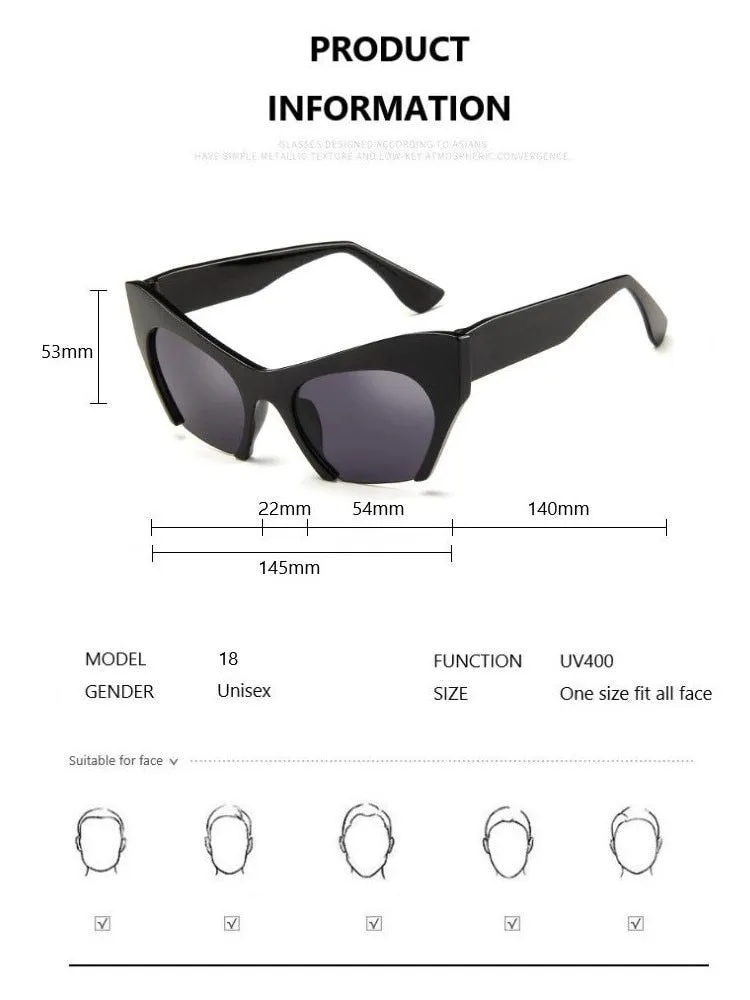 Transparent Half Frame Cat Eye Anti-Reflective Sunglasses