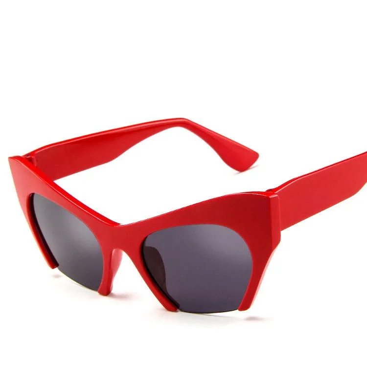 Transparent Half Frame Cat Eye Anti-Reflective Sunglasses
