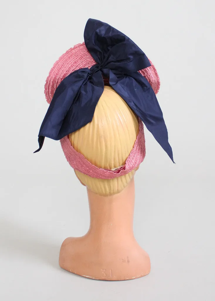 Vintage 1930s Dramatic Pink Floral Straw Tilt Hat