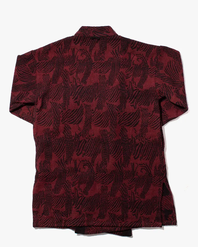Wa-Modern Haori Robe, Jacquard Weave, Wana, Maroon
