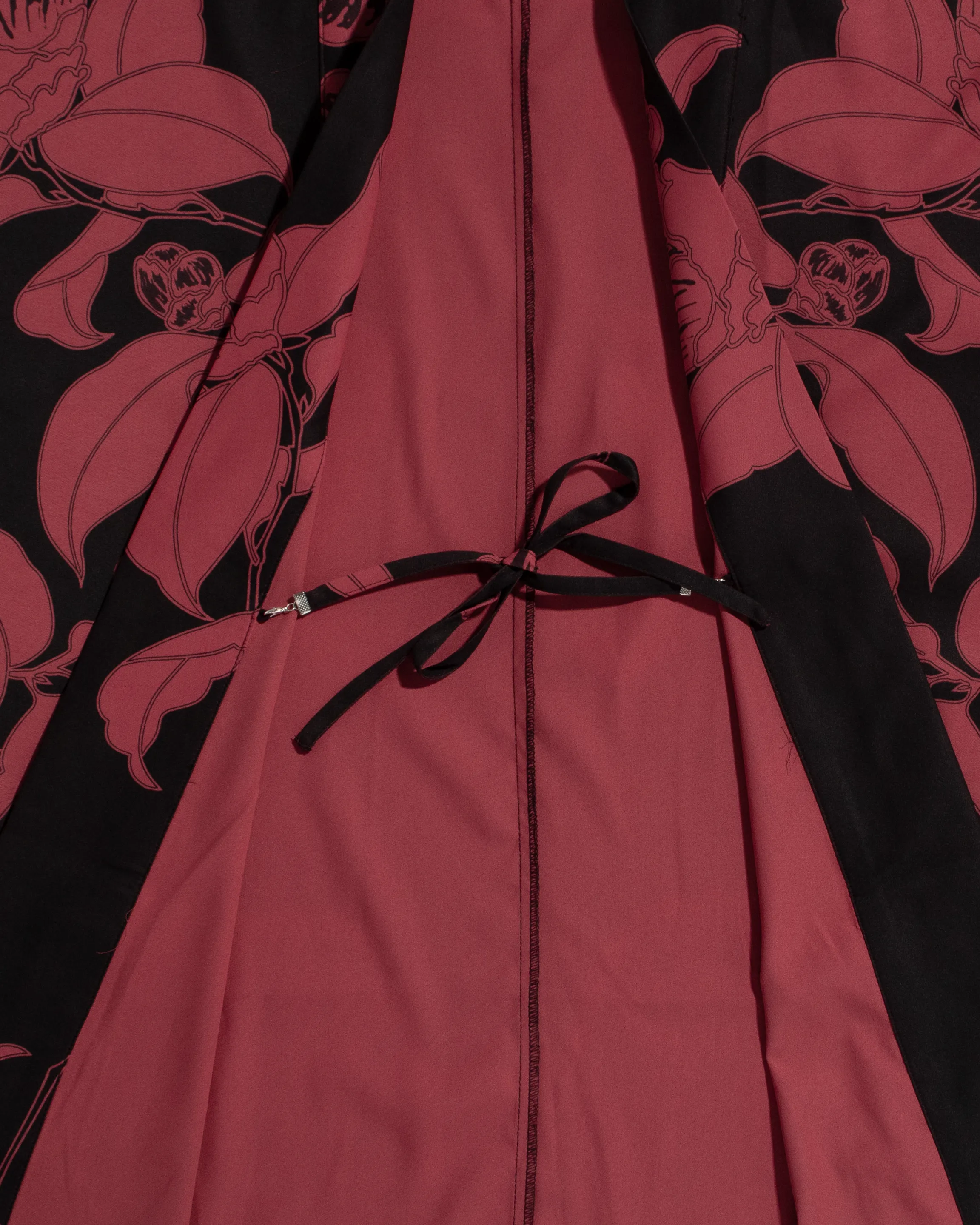 Wa-Modern Haori Robe, Red Flower Pattern