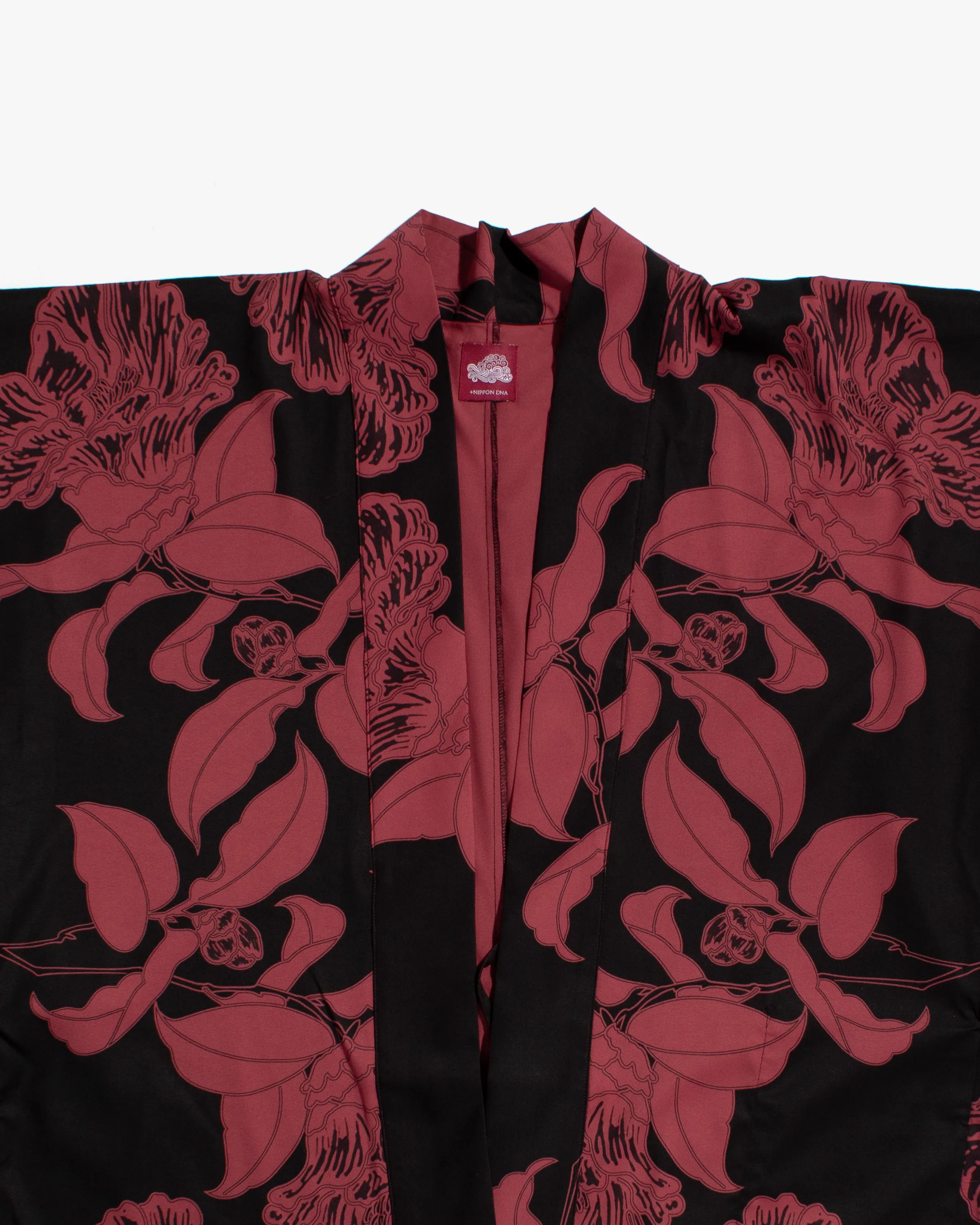 Wa-Modern Haori Robe, Red Flower Pattern