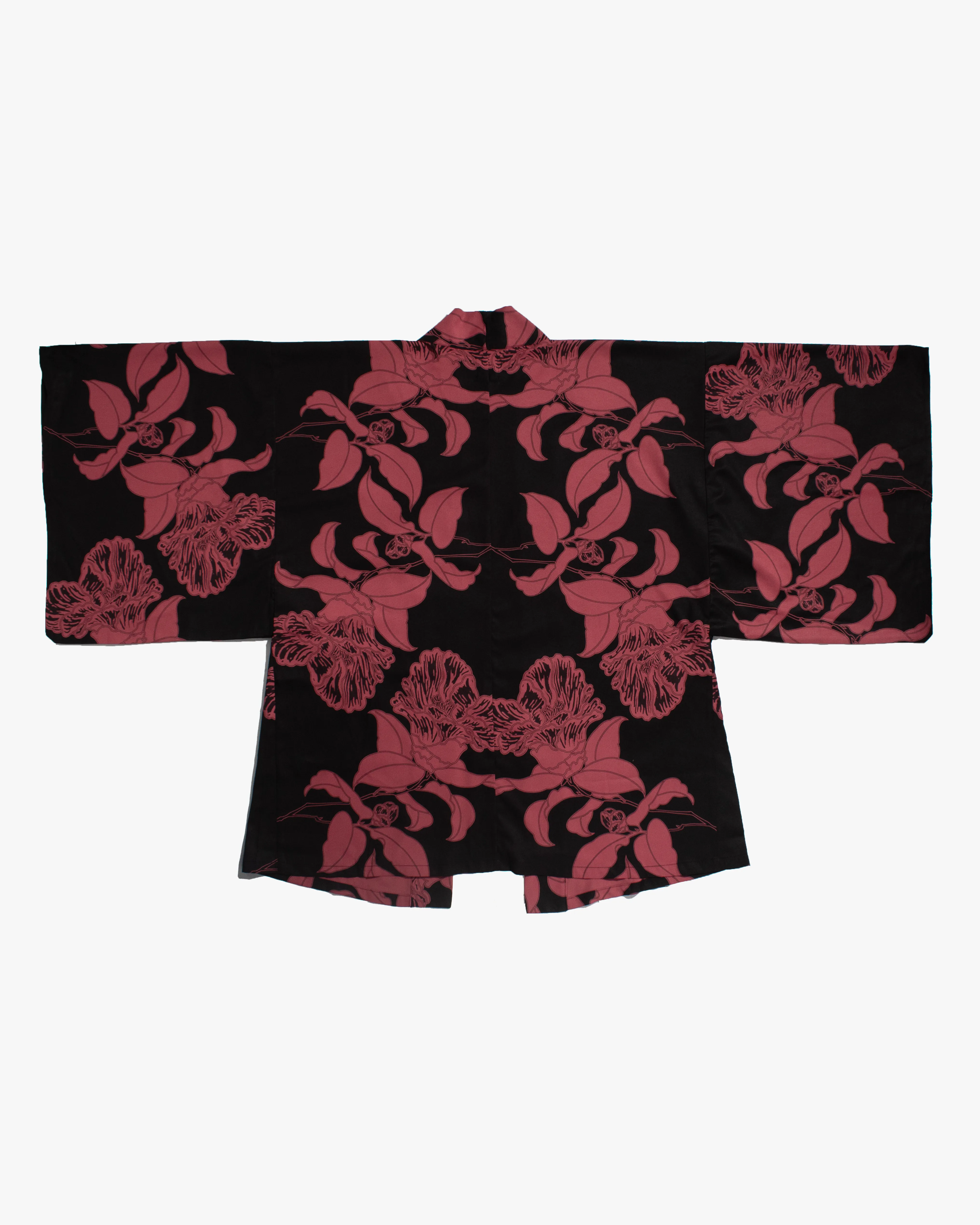 Wa-Modern Haori Robe, Red Flower Pattern