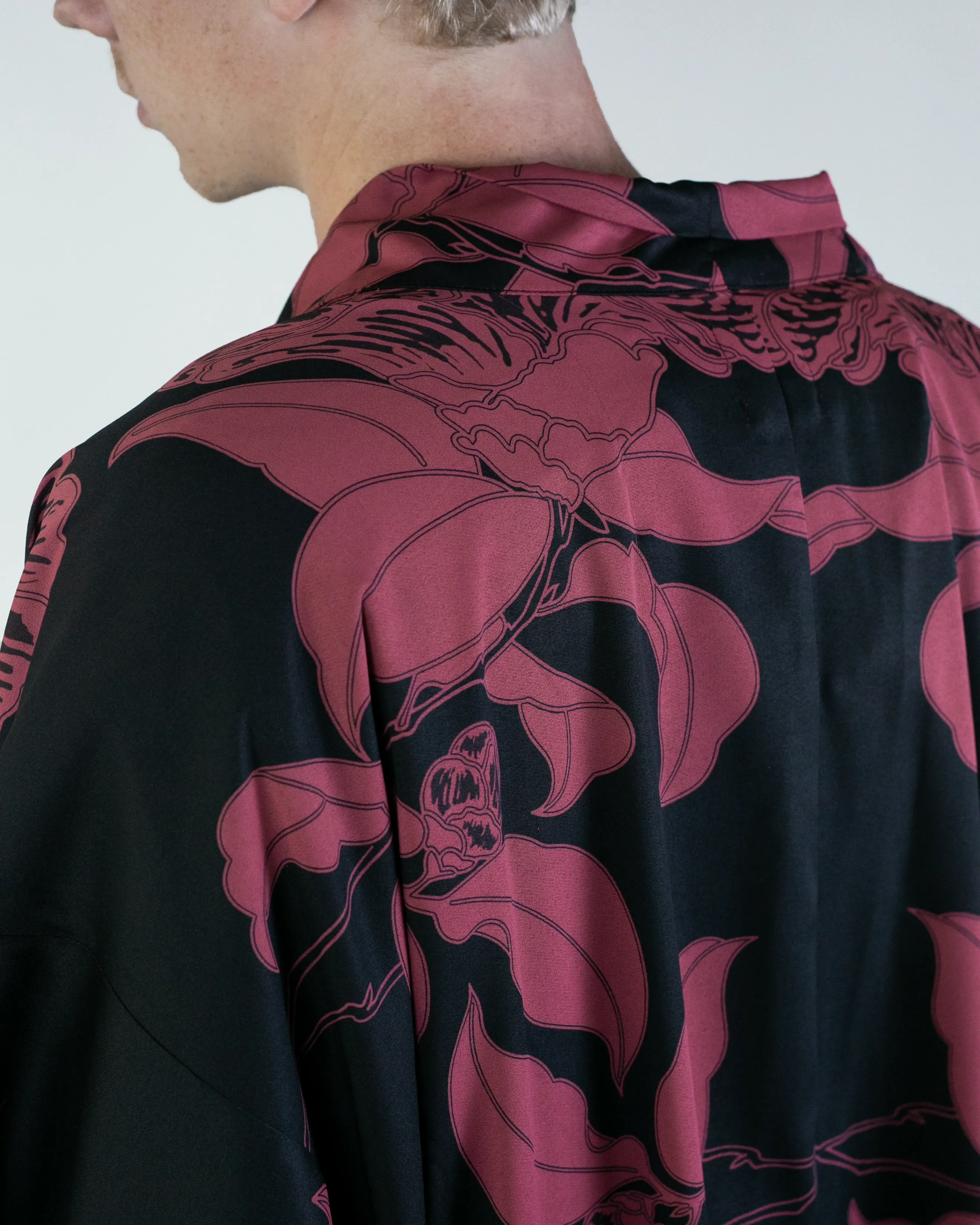 Wa-Modern Haori Robe, Red Flower Pattern