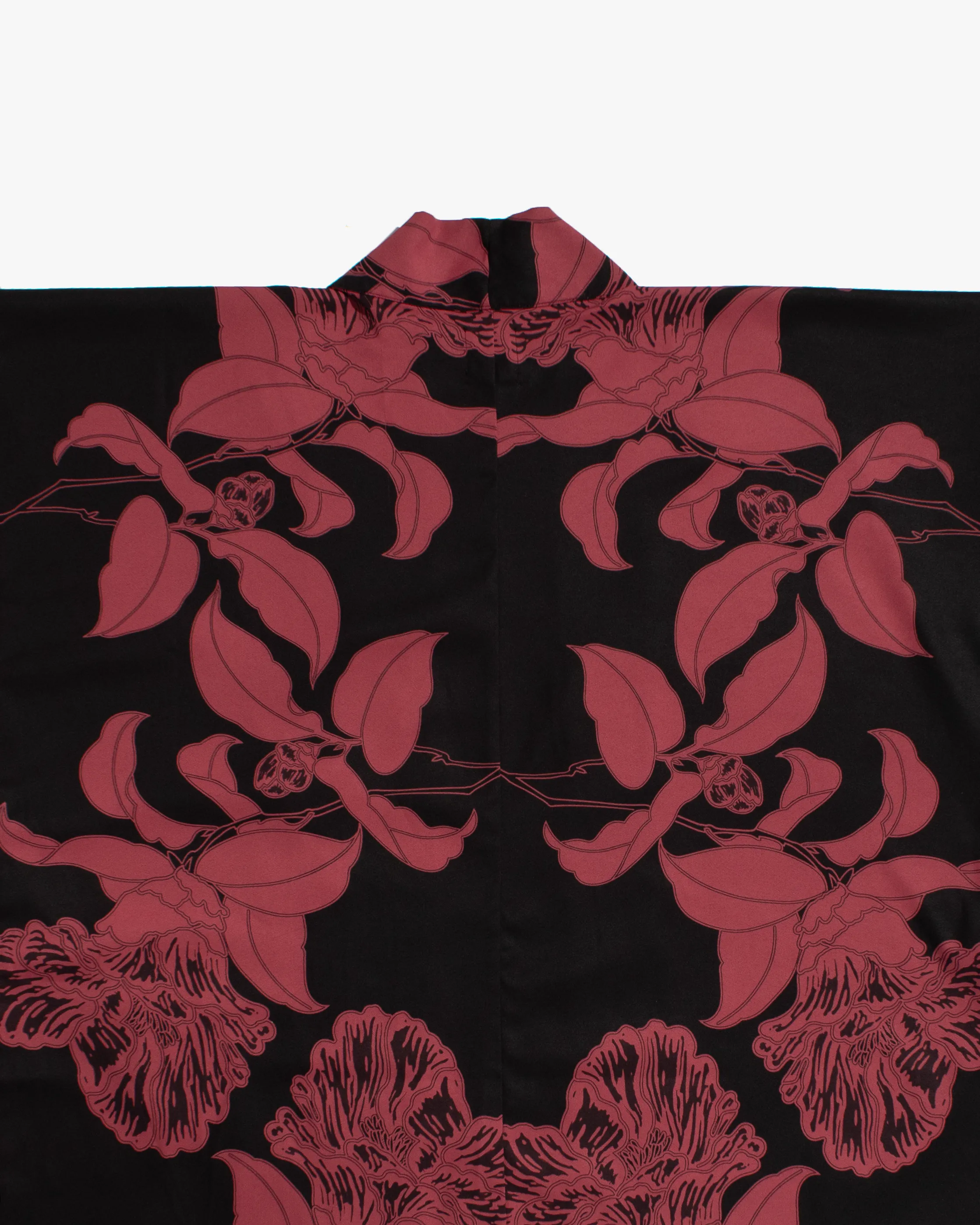 Wa-Modern Haori Robe, Red Flower Pattern