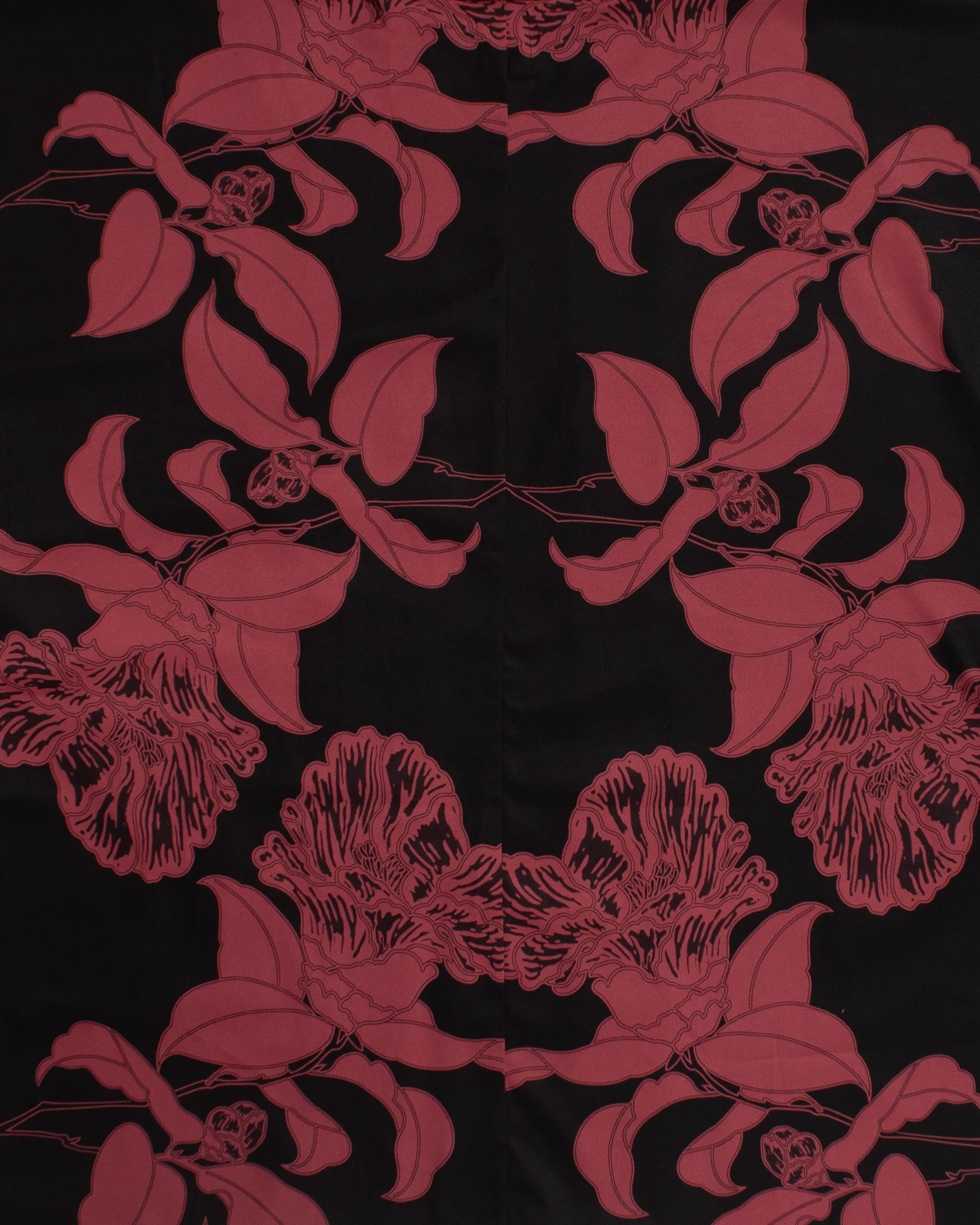 Wa-Modern Haori Robe, Red Flower Pattern