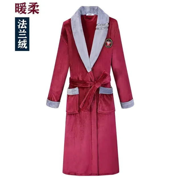 Wjczt Men Casual Kimono Bathrobe Autumn Winter Flannel Long Robe Thick Warm Sleepwear Plus Size 4XL Nightgown Male Loose Home Wear