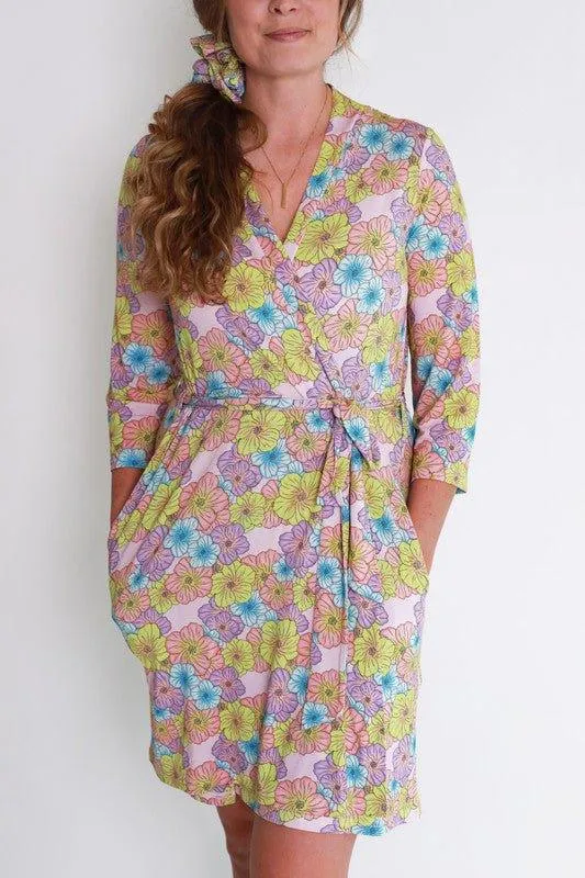 Women's Bamboo Maternity Robe with Pockets - Kourtney (Floral)