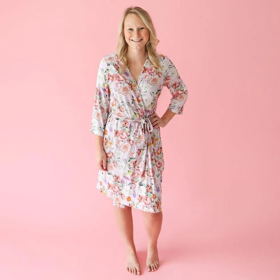 Women's Bamboo Maternity Robe with Pockets, Pari (Floral)