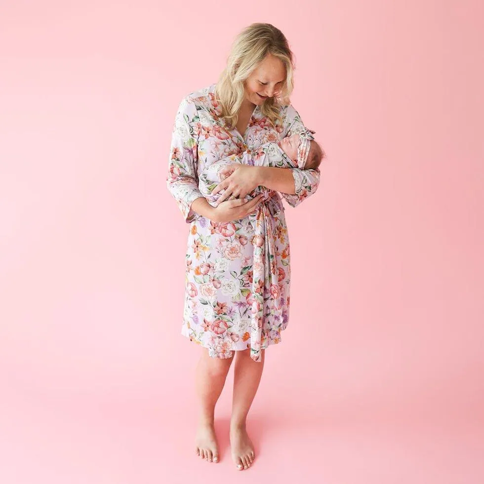 Women's Bamboo Maternity Robe with Pockets, Pari (Floral)