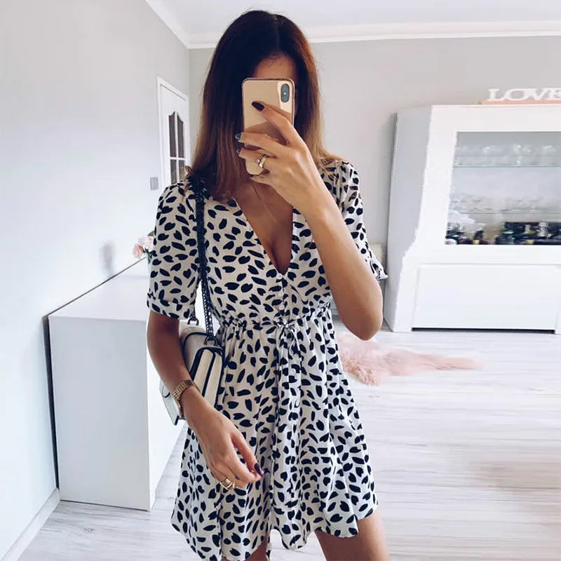 Women's Fashion Printed Button Summer Beach Casual Dresses