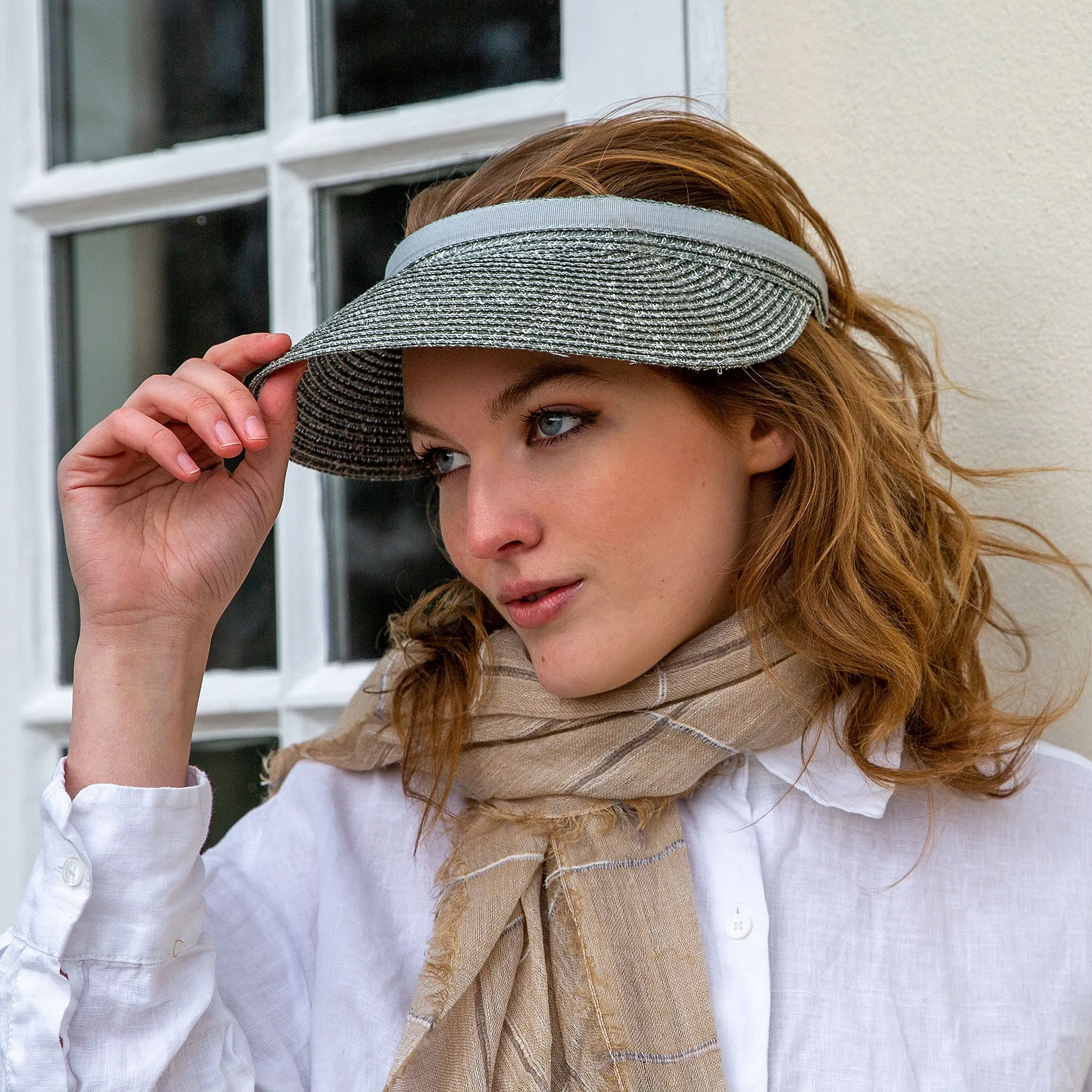 Women's Marl Straw Sun Visor with Ribbon Band