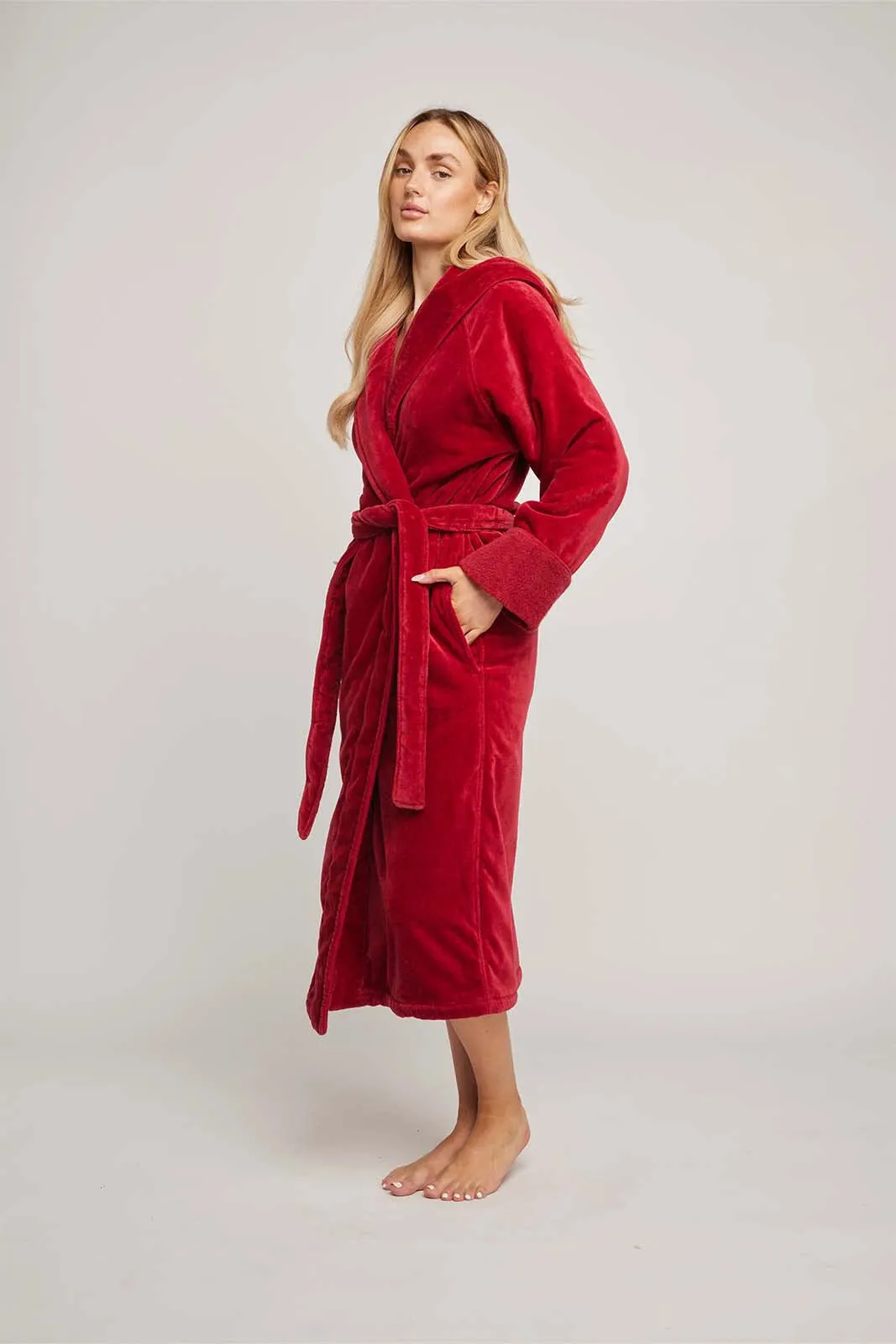 Womens Organic Hooded Robe in Chilli