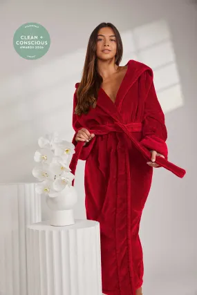 Womens Organic Hooded Robe in Chilli