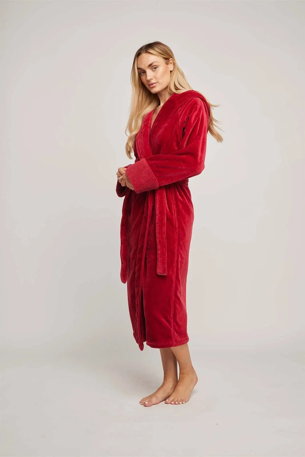 Womens Organic Hooded Robe in Chilli