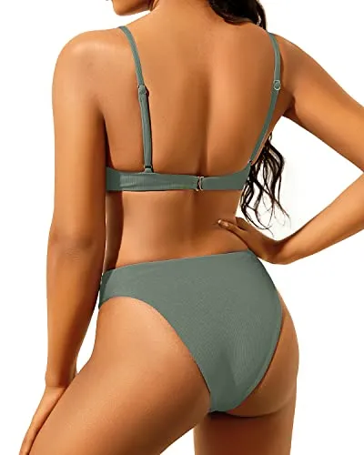 Women's Sexy Ribbed Two Piece Bikini High Cut Triangle Thong Swimwear