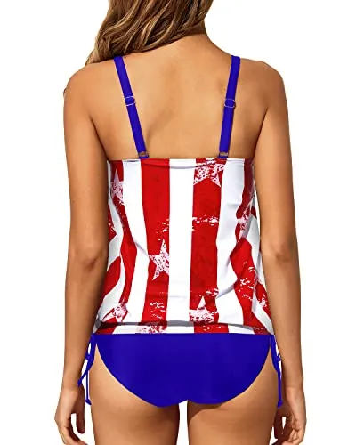 Women's Two Piece Blouson Tankini Swimsuits Tummy Control Bathing Suits